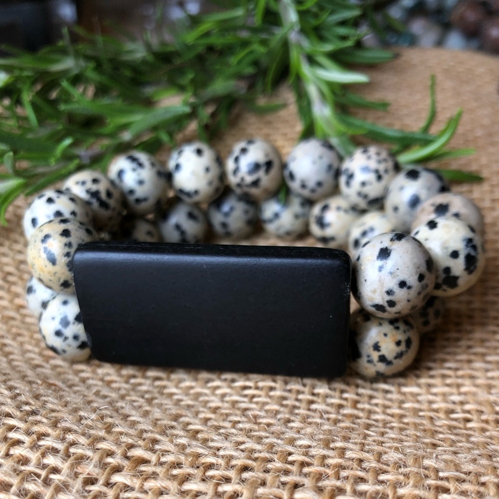 Dalmatian Jasper Two Strand Beaded Stretch Bracelet